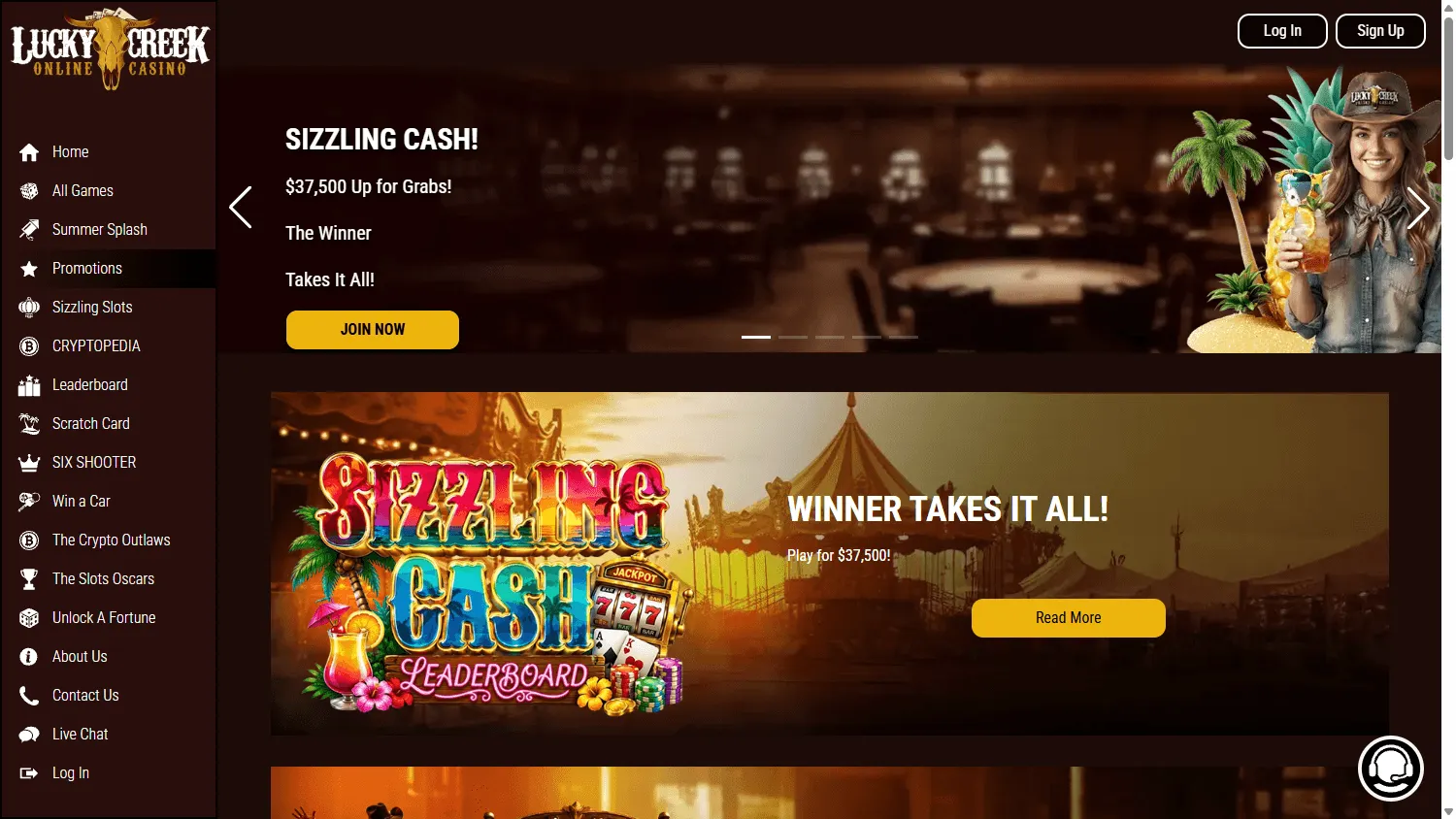 Lucky 7 Casino desktop promotions screen with free spins and prize offers